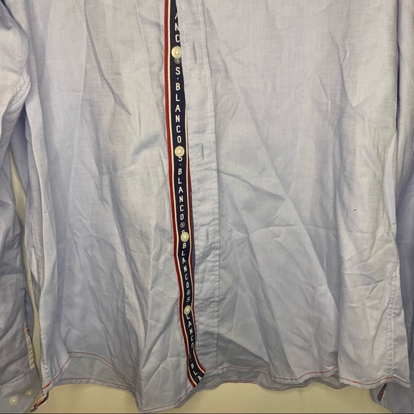 Serge Blanco Button Down Shirt Long Sleeve Solid Blue Cotton Career Men’s XL - Picture 3 of 9